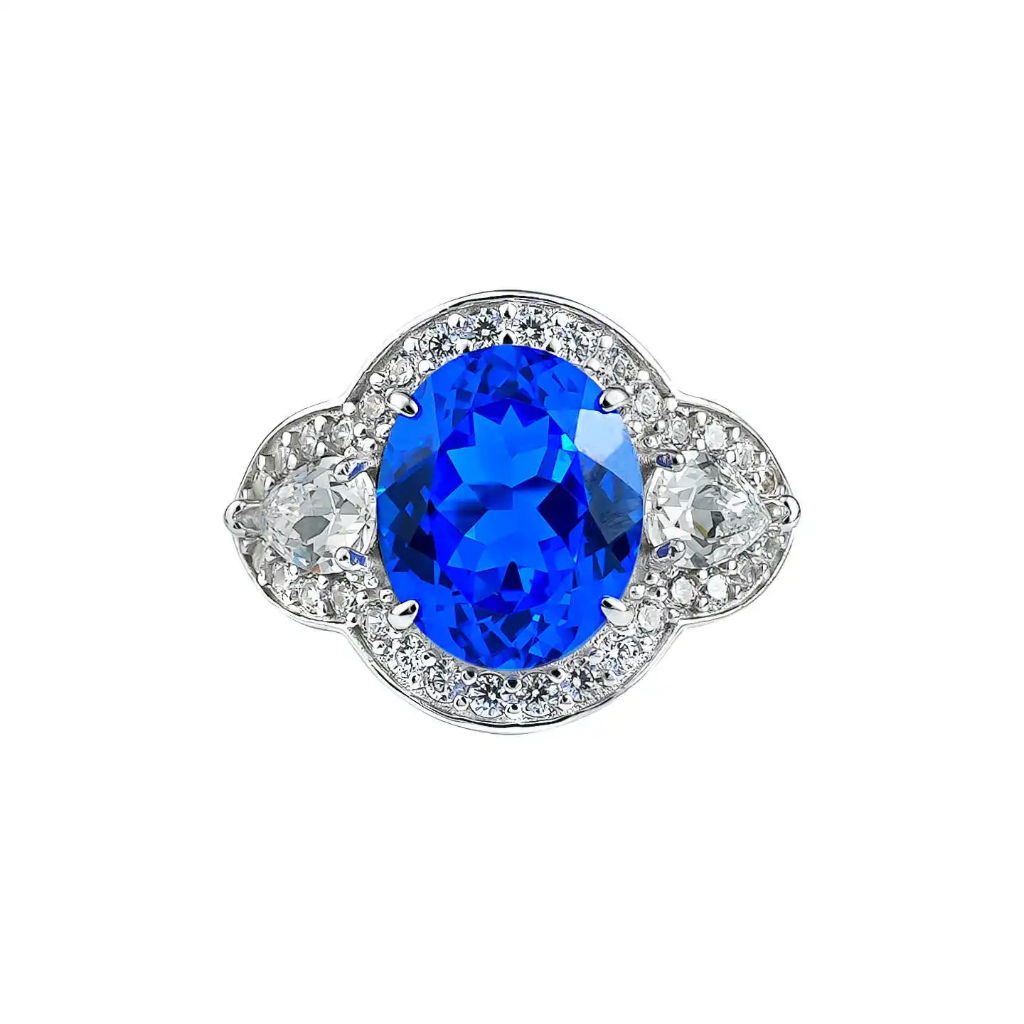 5ct Cultivated Gemstone Ice Crystal Cut 925 Silver Ring Vintage High-End Eudite Blue Floral Design Jewelry Accessory