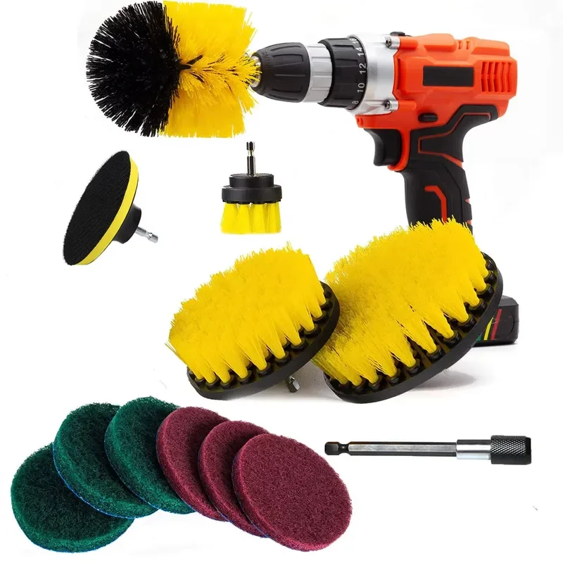 Heavy Duty Drill Brush Attachment Set with Hook and Loop Tray for Car Detailing Bathroom Tile Kitchen Sink Scrubbing Power