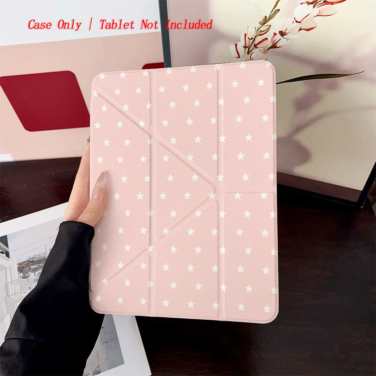 Dreamy Y-Fold Soft Pink Base & White Five-Point Stars Pattern iPad Cover For Apple iPad 10.2/10.9 Inch Shockproof Case