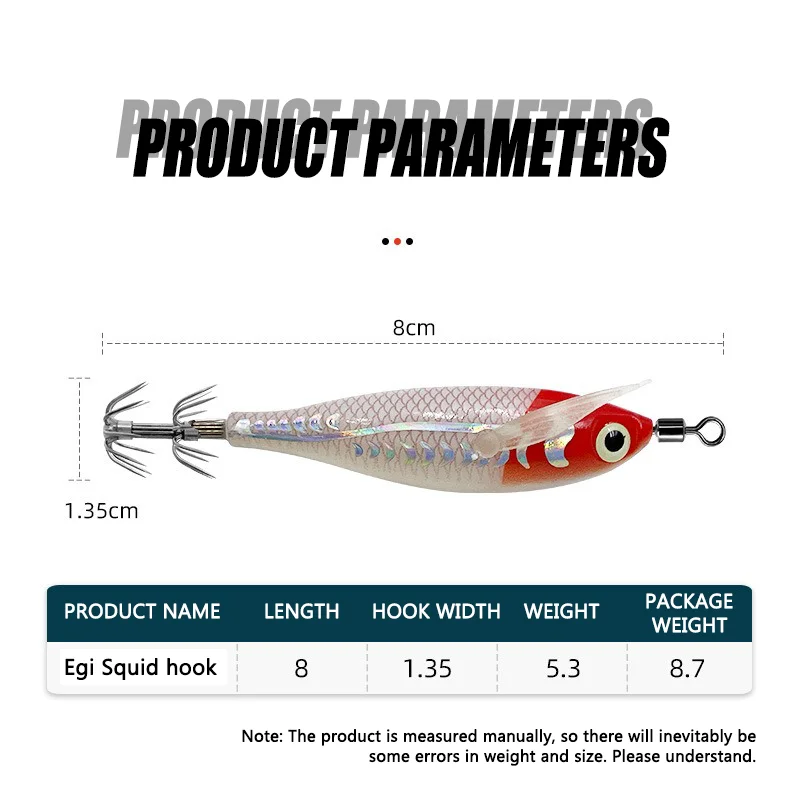 EGI Squid Jig 5.5g 80mm Built in Rattles EGI Squid Jig Luminous UV Squid Hooks Wood Shrimp Lures Octopus Cuttlefish Fishing Bait