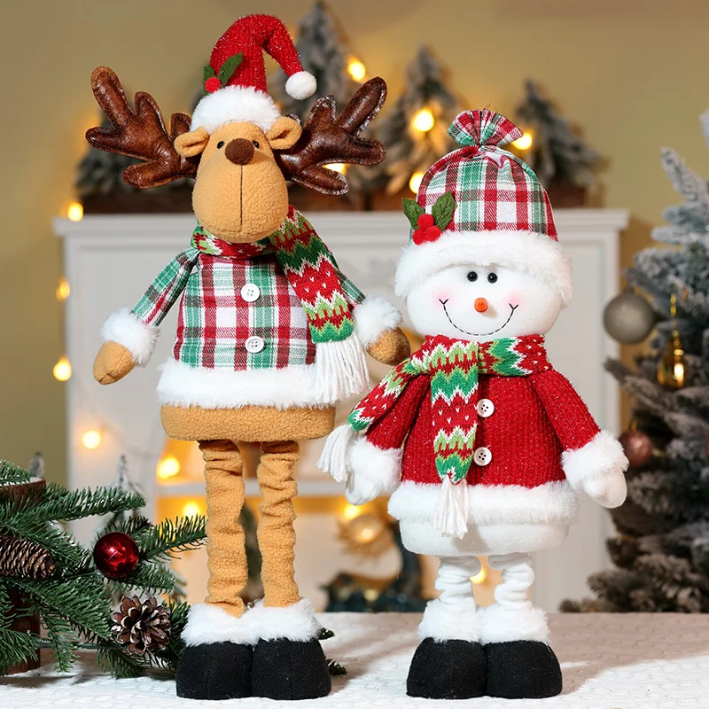 Santa Claus Christmas Ornaments Elk Snowman Plush Christmas Telescopic Doll, Santa Snowman Elk Telescopic Dolls