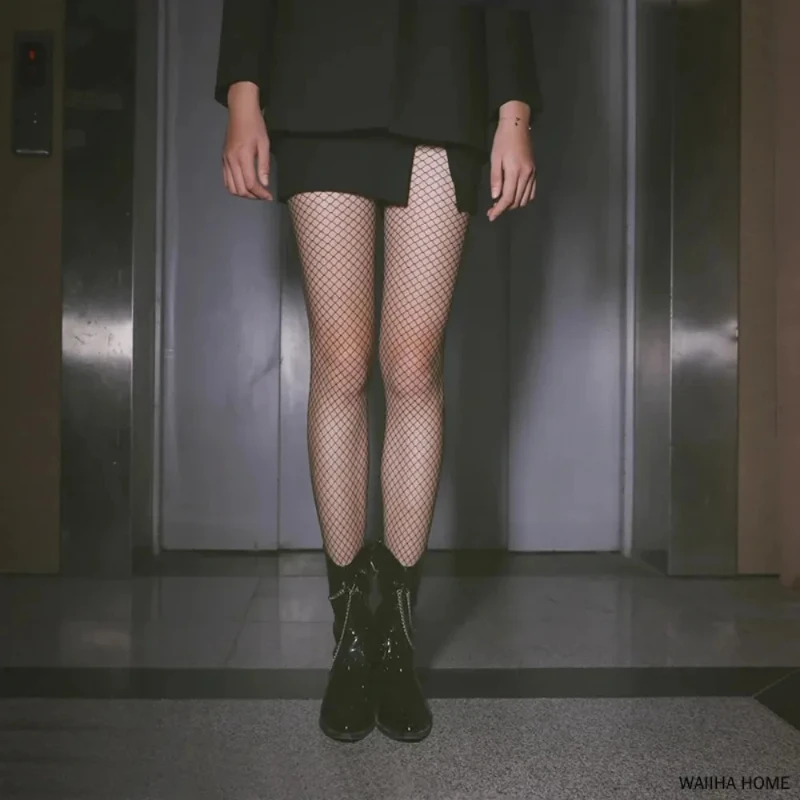 Bas résille noirs Sexy antidérapants pour femmes, ajourés, serrés, hauts au-dessus du genou, bas longs en dentelle, 2025