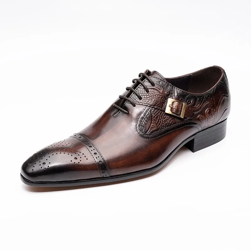 Luxury Mens Wedding Dress Handmade Shoes Genuine Leather Lace-up Latest Design Fashion Casual Shoes Man Pointed Business Shoes view 3