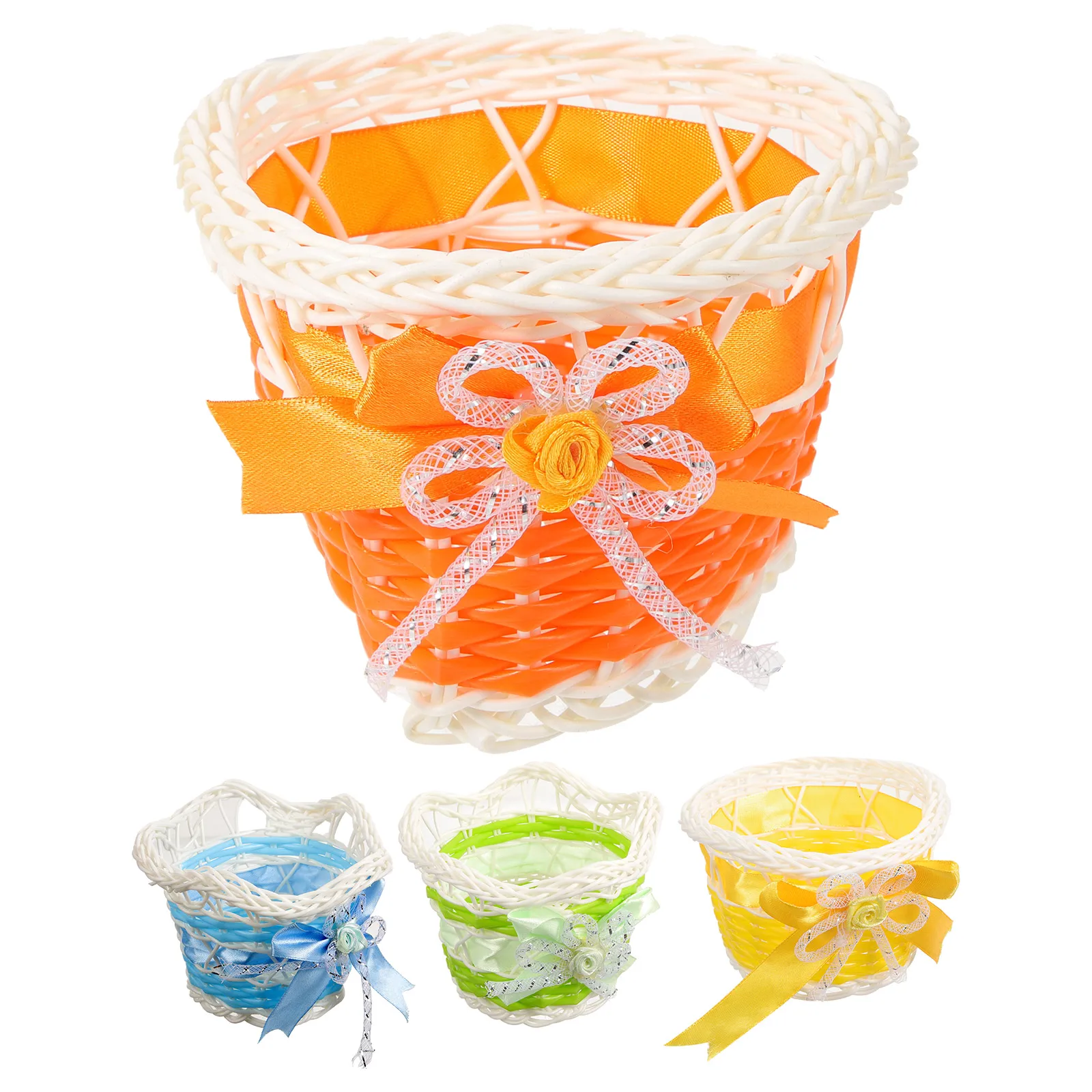 

4 Pcs Mini Rattan Flower Baskets H woven Plant Pots Storage Decorative Baskets Blue Yellow Green Colors Multi Purpose Woven