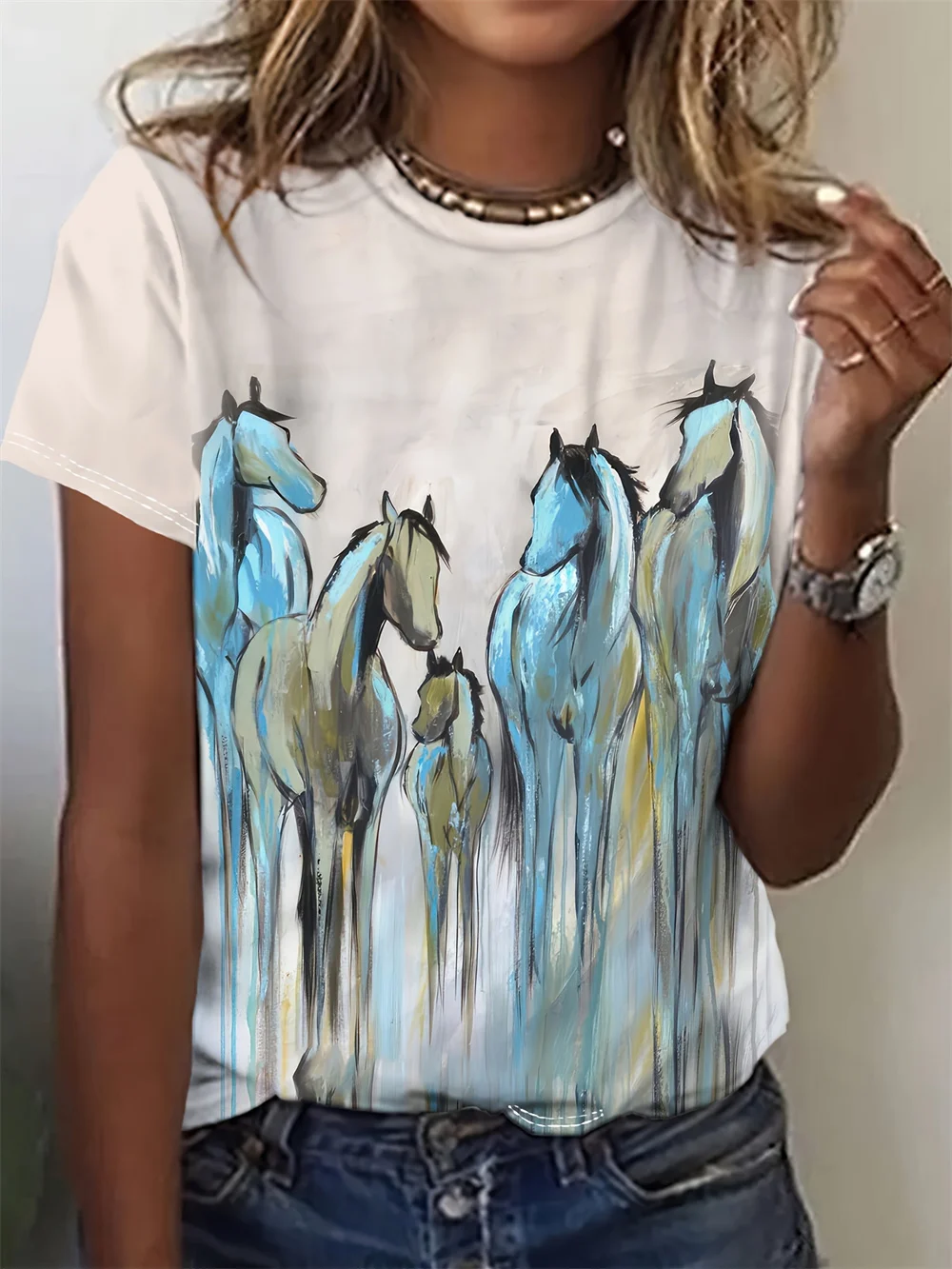 

Funny Cartoon Horse Women's T-Shirts Cartoon Characters Cute Pattern 3d Print Tshirt Casual Short Sleeve O Neck Female Clothing