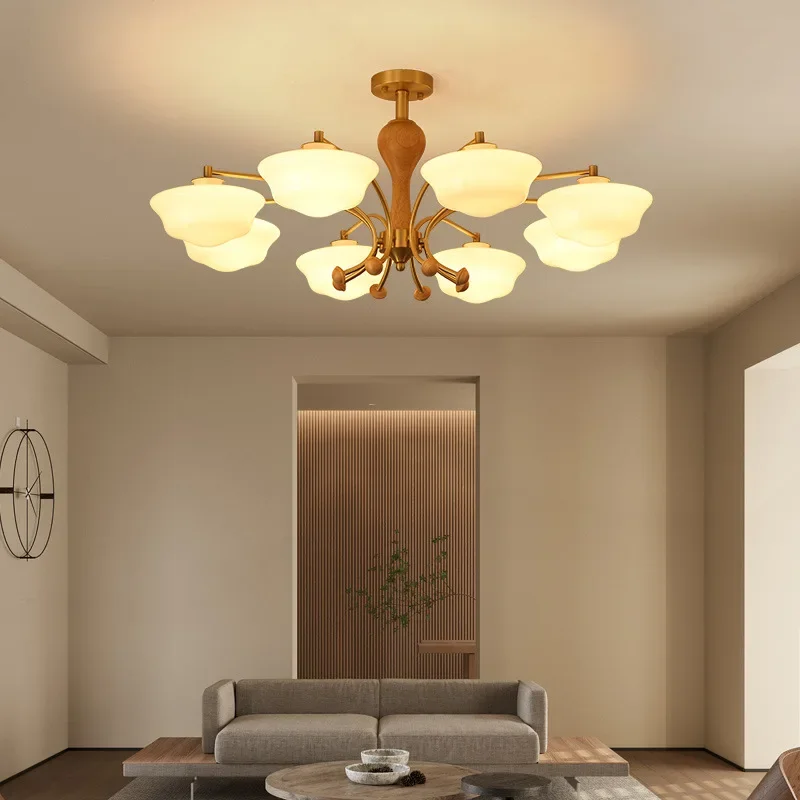 Vintage Vie Living Room Chandelier Bauhaus Style Solid Brass Luxury Rustic Wood Bedroom Dining Room Cream Colored Light Fixture