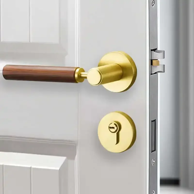 Log wind minimalist magnetic mute solid wood door lock interior walnut split type antique wood door lock handle