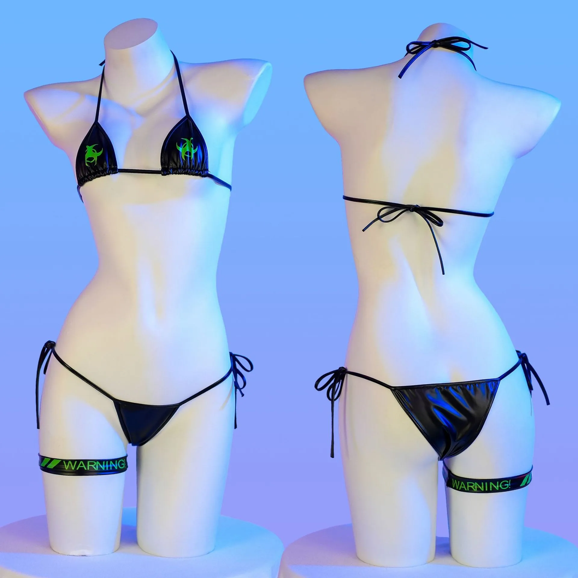 

Style Nightclub Sexy Pure Desire Bikini Invitation Private Hanging Neck Strap Three Pointed Leather Underwear Set