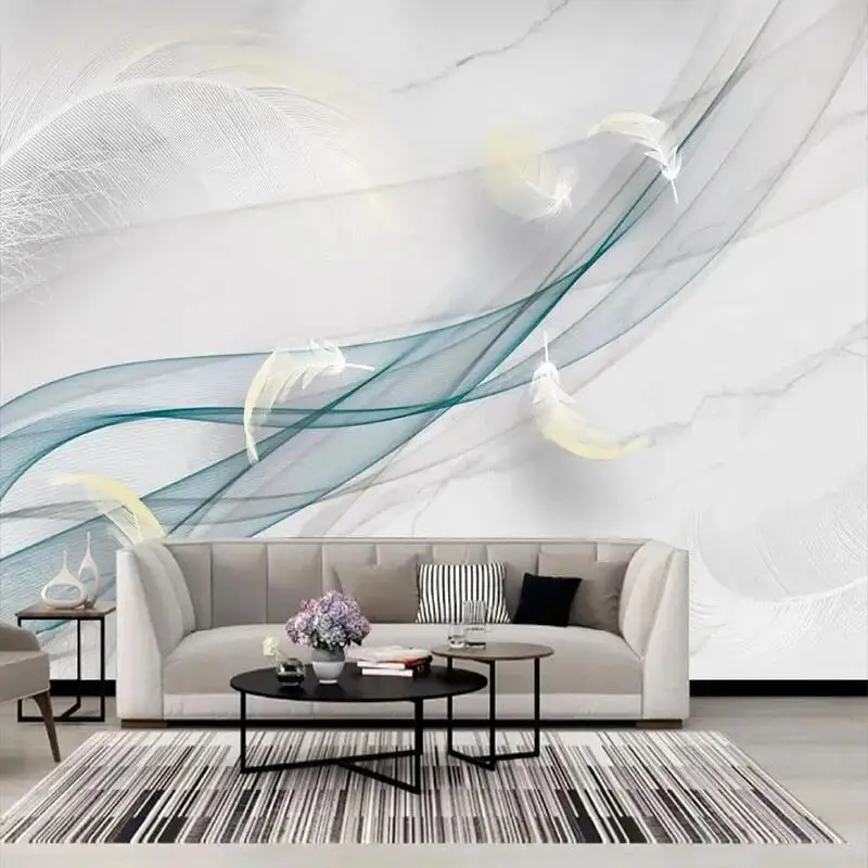 

Custom Modern 3D Light Luxury Marble Smoke Feather Background Wall Mural Wallpaper For Bedroom Walls Papel De Parede Home Décor