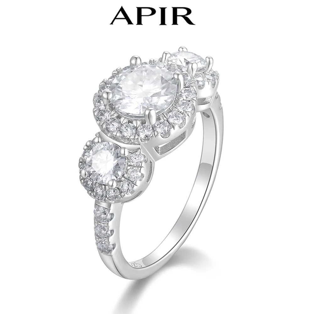 

APIR D Color Moissanite Trilogy ‌Ring for Women 925 Sterling Silver Rhodium Plated Proposal Engagement Wedding Jewelry Customize
