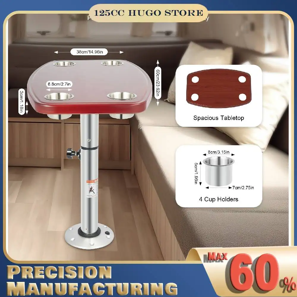 

RV Table with 4 Cup Holders, Solid Wood Camper Table 25 kg Load-bearing Capacity Practical Motorhome Table