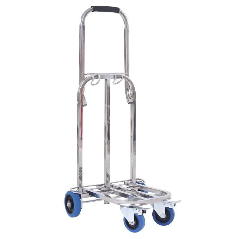 Large High-end Stainless Steel Folding Portable Luggage Cart, Shopping Cart, Hand Pulled Cart Trailer Load Capacity Wang Jingyin