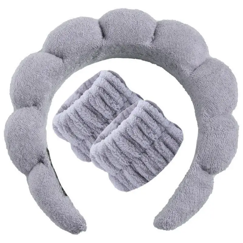 Hot! 1 PCS Soft Fluffy Spa Headband Set With 2 PCS Wrist Bands For Facial Cleansing Shower Makeup