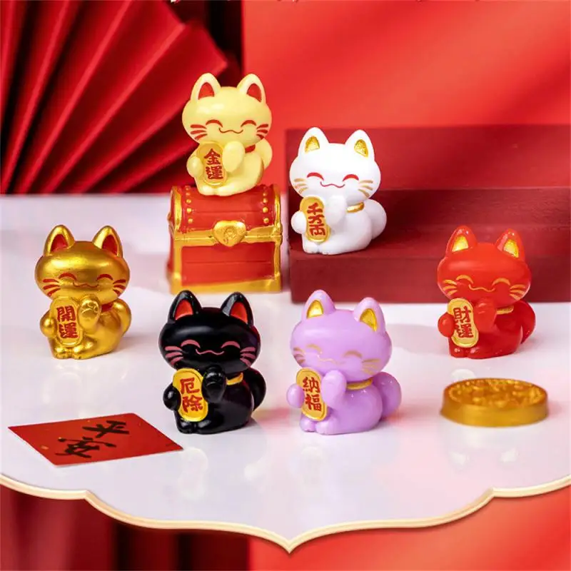 Lucky Feng Shui Cat Maneki Neko Fortune Cat Figurine Collectible Fortune Decor Ornaments Lucky Cat Mini Figure Collection Maneki