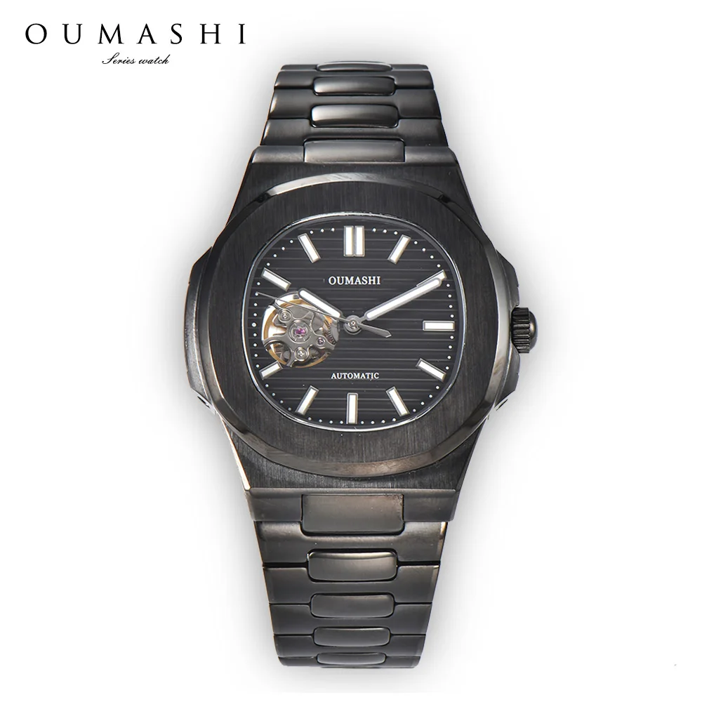 

NH38 watch Black Stainless steel automatic mechanical watch NH38 movement Sapphire glass waterproof hollowed-out Men's watch