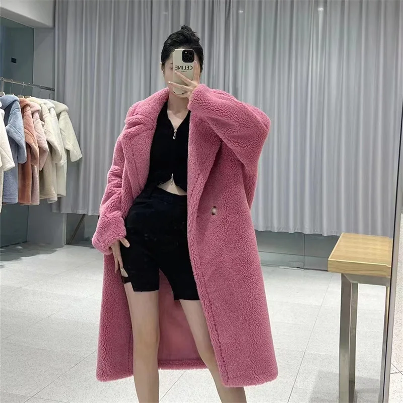 2024 Winter New Teddy Bear Sheep Sheepshoot Lamb Wool Fur Integrated Coat Medium to Long Collar Fur Coat