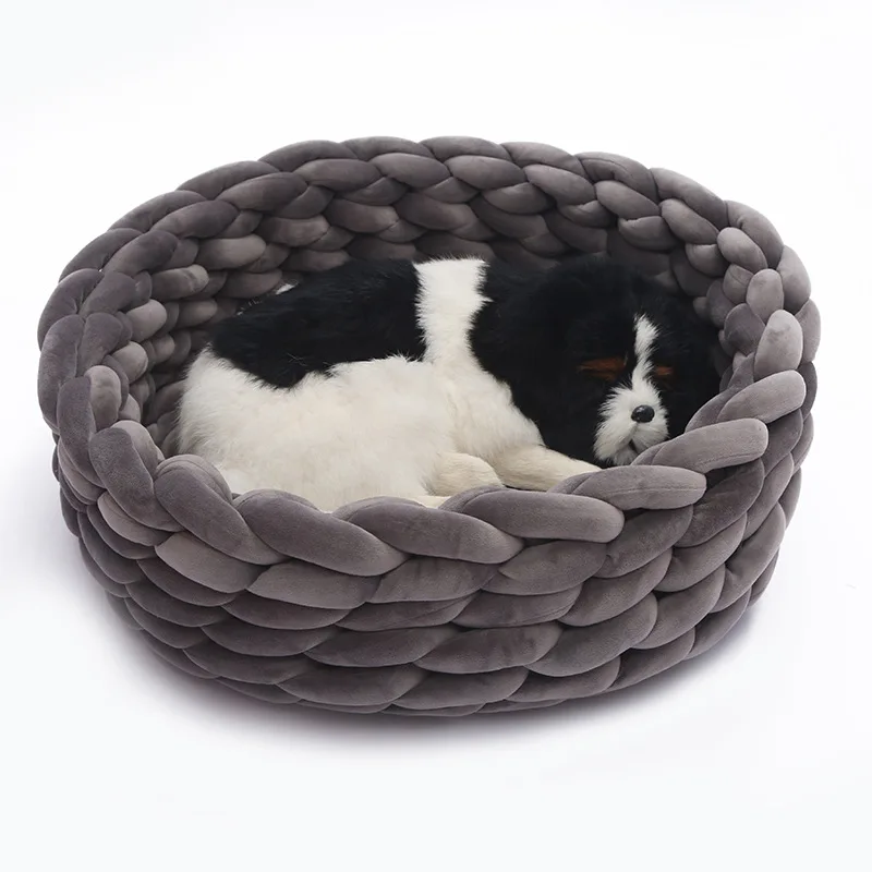 

Modern Anti-Anxiety Dog Bed Cats Nest Cotton Woven Crochet Pet Bed Chunky Knit Dog Bed