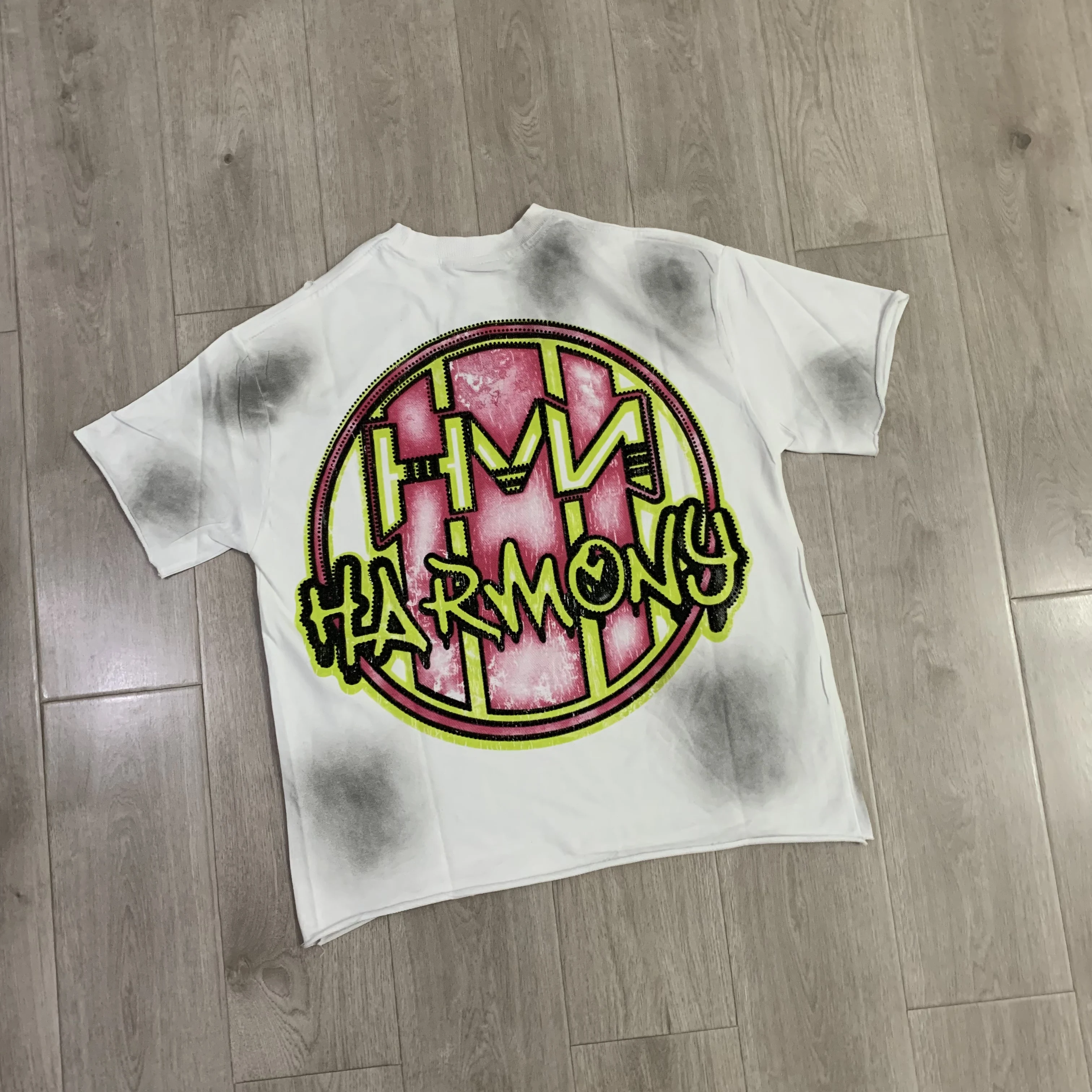 Streetwear Shinning Diamond Cotton Washed Summer Mens Tshirt Crew Neck Vintage Rhinestone Short Sleeve Top Tees Oversized