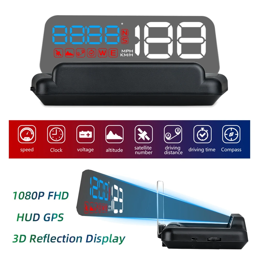 T900 Car HUD GPS Car Up Display Speed Projector Overspeed RPM Voltage Security Alarm Computer RPM Voltage(Green)