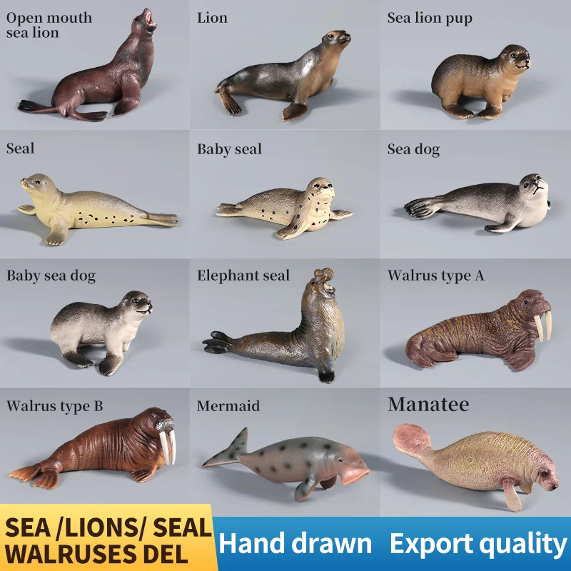 Figurki Symulacyjne Zwierząt Morskich - Morski Słoń, Manatee, Lew Morski - Zabawka Edukacyjna dla Dzieci, Kolekcja Modeli Morskich