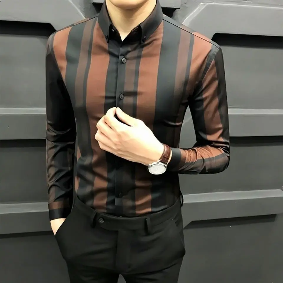 Longsleeve Shirt for Men  Korean Version Trendy Men Leisure Slim Fit Business Shirt Men's Handsome Long Sleeve Print Shirt