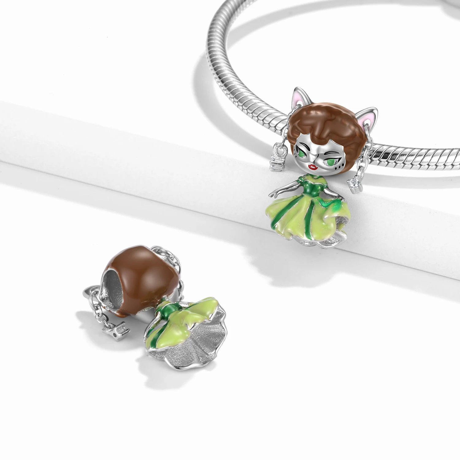 STILLHOUSE COSPLAY 925 Sterling Silver Makeup Party Cat Ear Lucky Girl Charm Bead fit Original Bracelet Accessories Jewel