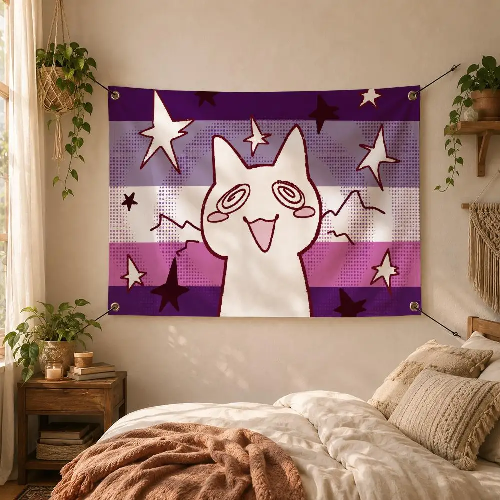 Cute Colorful Cute Trans Pride Cat Flags Decorative Flag Banner for Outdoor Garden Yard Camping Party Home Wall Hanging Decor
