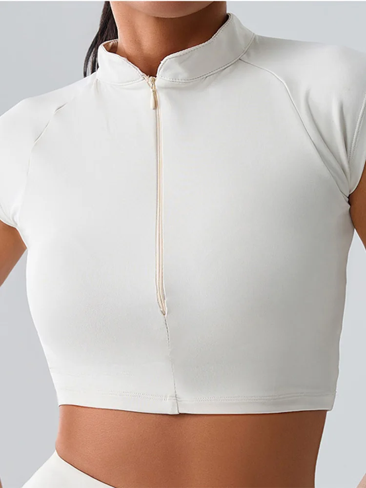 Women Yoga Top Zipper Sport T Shirts Push Up Fitness Clothes Workout Short Sleeve Yoga Shirt Gym Top Quick Drying Running Top