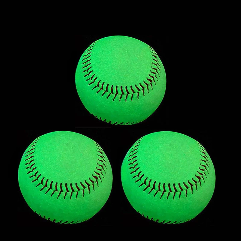 3Pcs High Quality 7.2cm Handmade Baseball Soft Baseball Luminous Ball Practice Baseball Glow in The Dark Night Sports Training