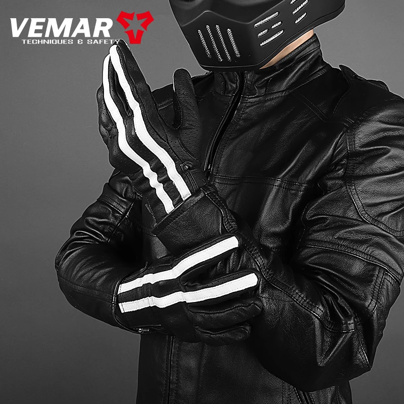 Vemar Summer Breathable Touchscreen Men\'s Gloves Retro Leather Vintage Riding Guantes Motocross Motorcycle Bike Full Finger Gift