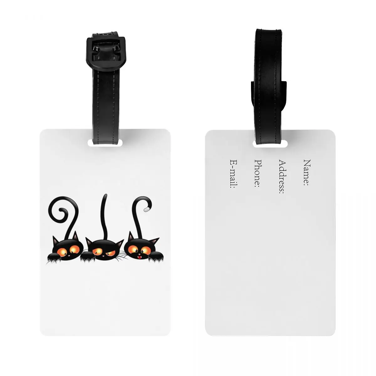 Custom Halloween Black Cat Luggage Tag With Name Card Privacy Cover ID Label for Travel Bag Suitcase