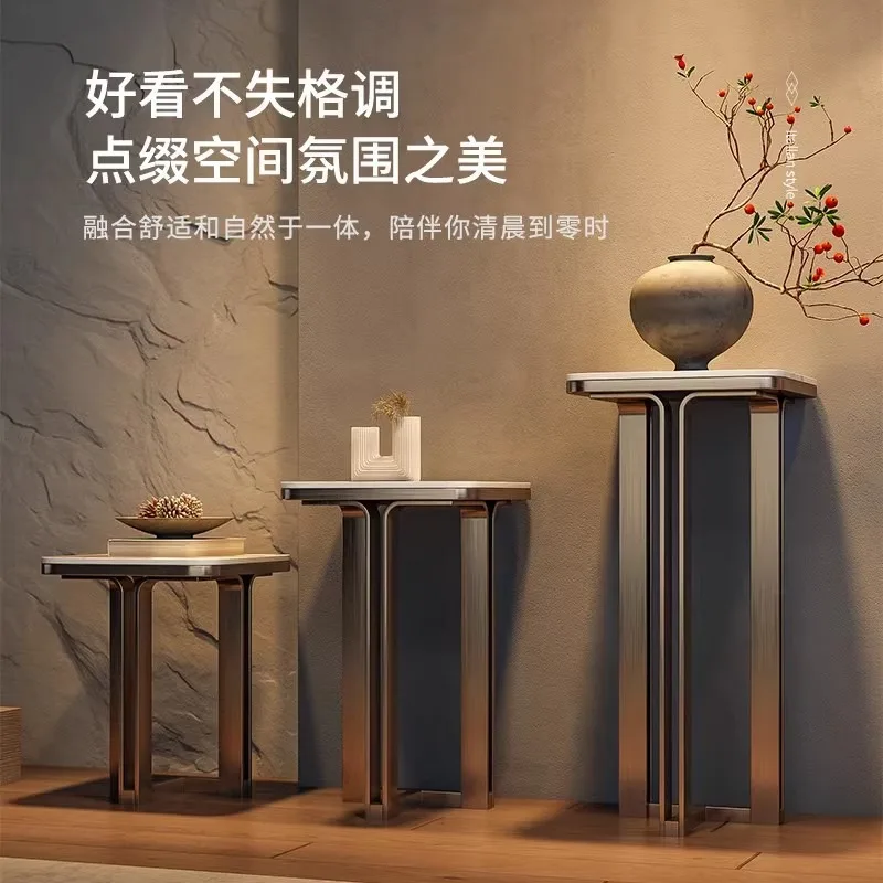 Stainless steel Nordic modern light luxury living room marble flower stand edge several Internet celebrities floor-to-ceiling sh