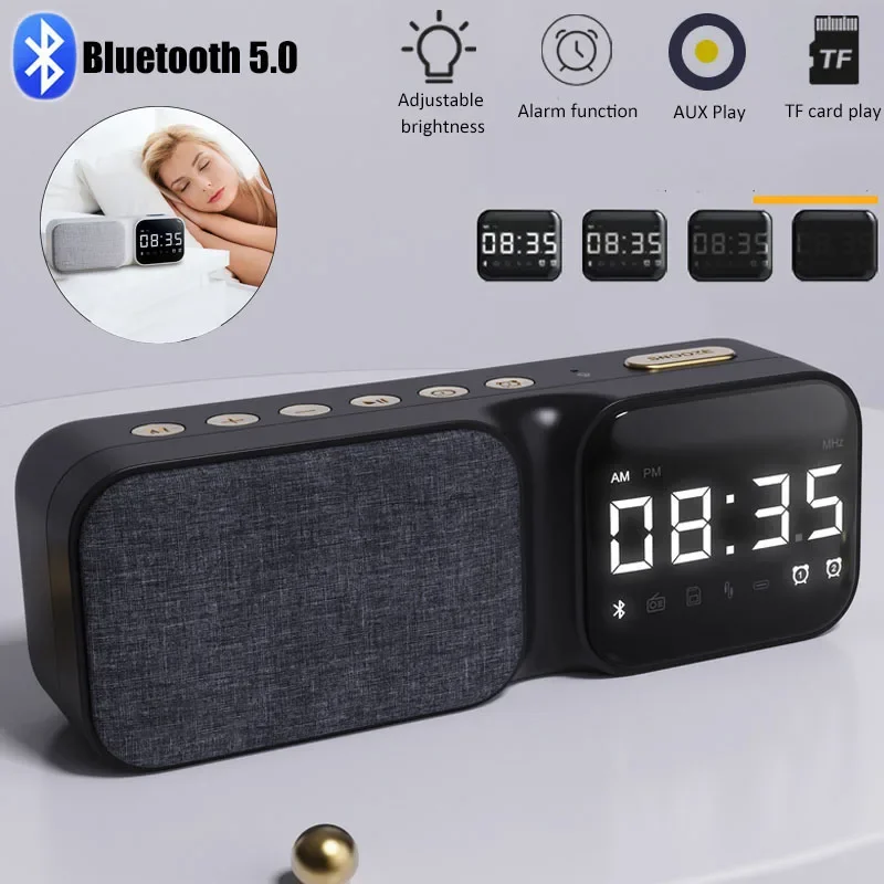 HIFI Bass Stereo Sound System Wireless Soundbar Support TF Card AUX Alarm Clock Hands Free Call Portable Wireless Subwoofer