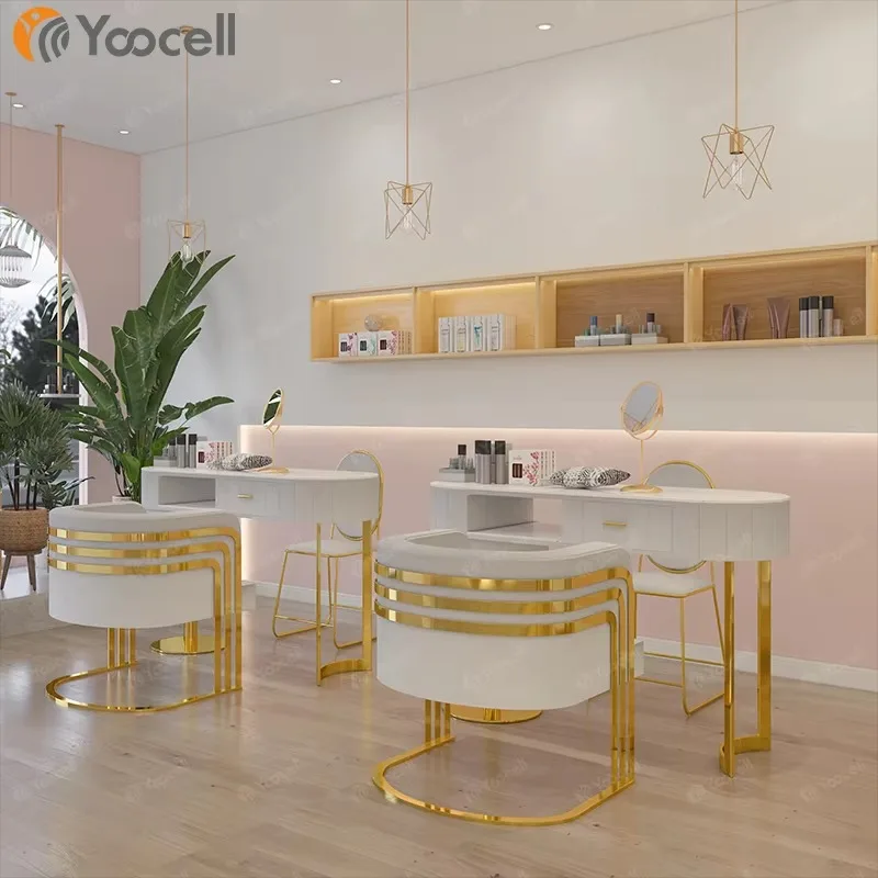White and Gold Manicure Table Table Chaise Manicure Professionnelle Tables Beauty Salon Manicure Furniture