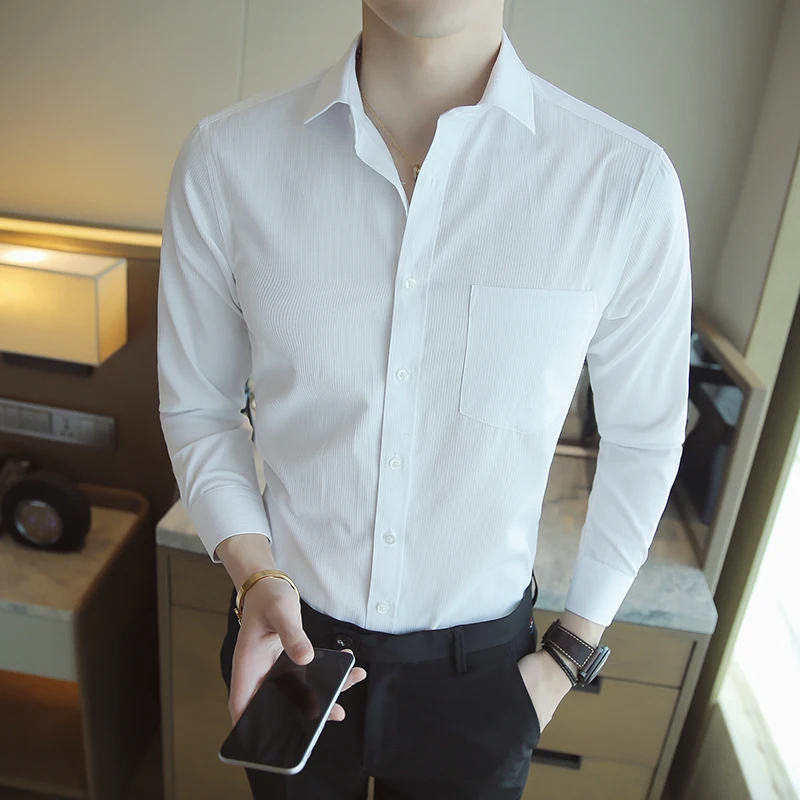 

Camisas De Hombre, элегантные рубашки высокого качества с длинным рукавом для мужчин, простая облегающая деловая мужская социальная рубашка, платье
