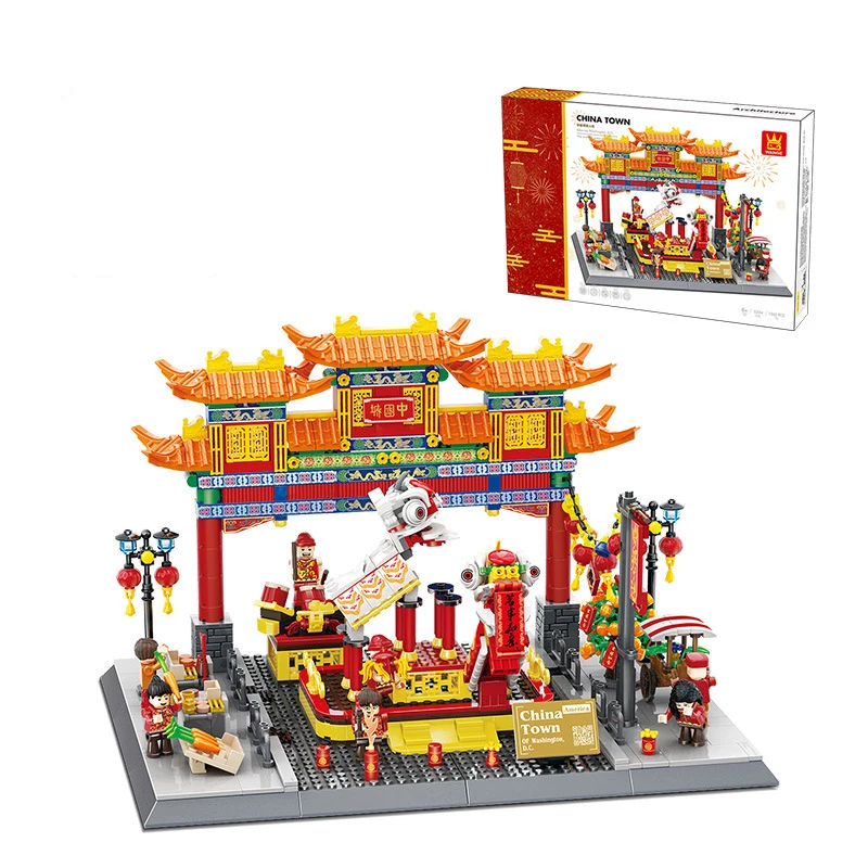 Kreative Bausteine Modell Chinatown Spielzeug Blöcke Set Architektur Gedruckt Montieren Ziegel Spielzeug Geburtstag Geschenke