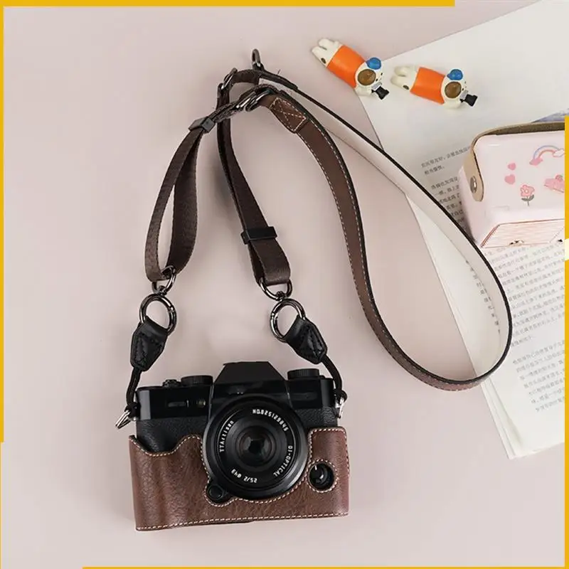 Capa protetora para câmera A93P Capa de couro para câmera Fujifilm Xm5 Base protetora + alça de ombro marrom
