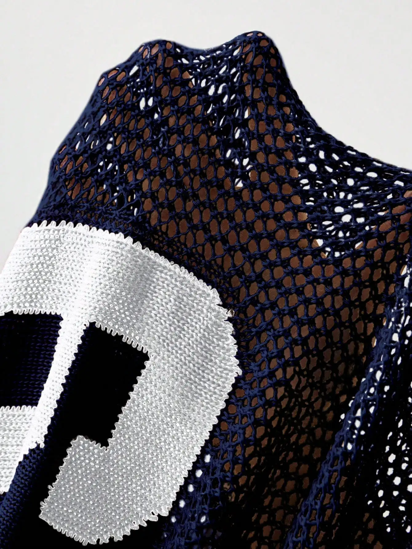 

Women Oversized Mesh Knit Cover Up With Numeric Print Star Design Y2k Long Sleeve Top