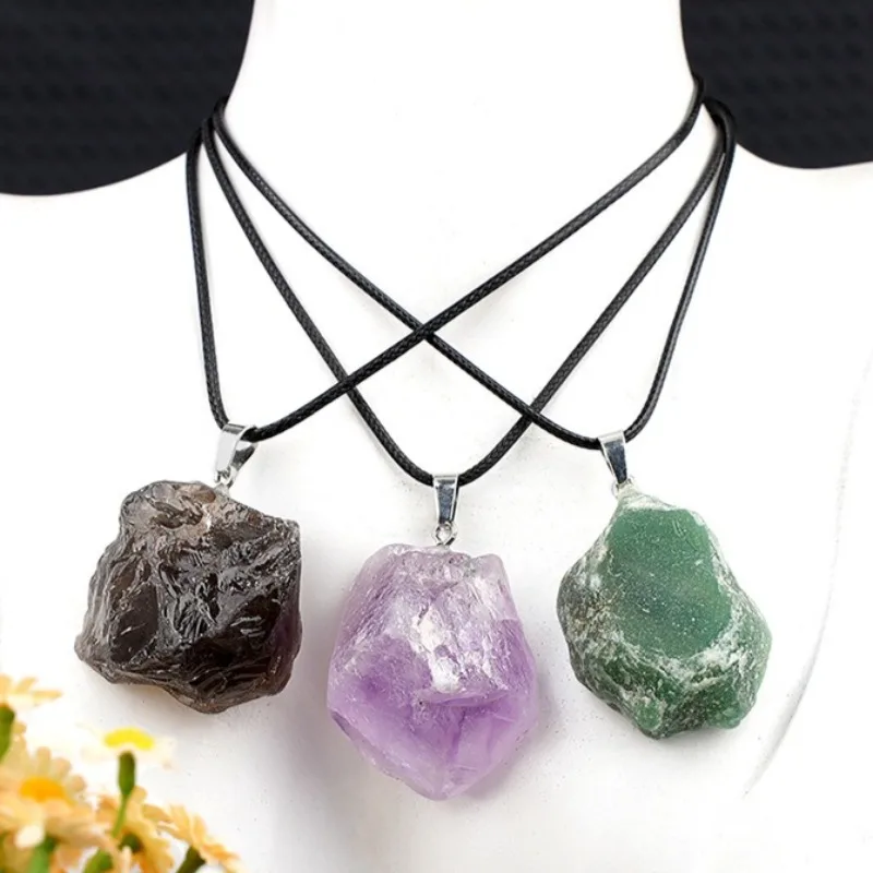 6pcs/lot Big Size Natural Raw Crystal Pendant Amethyst Rose Quartz Citrine White Quartz Unpolished Healing Stone Jewelry Making