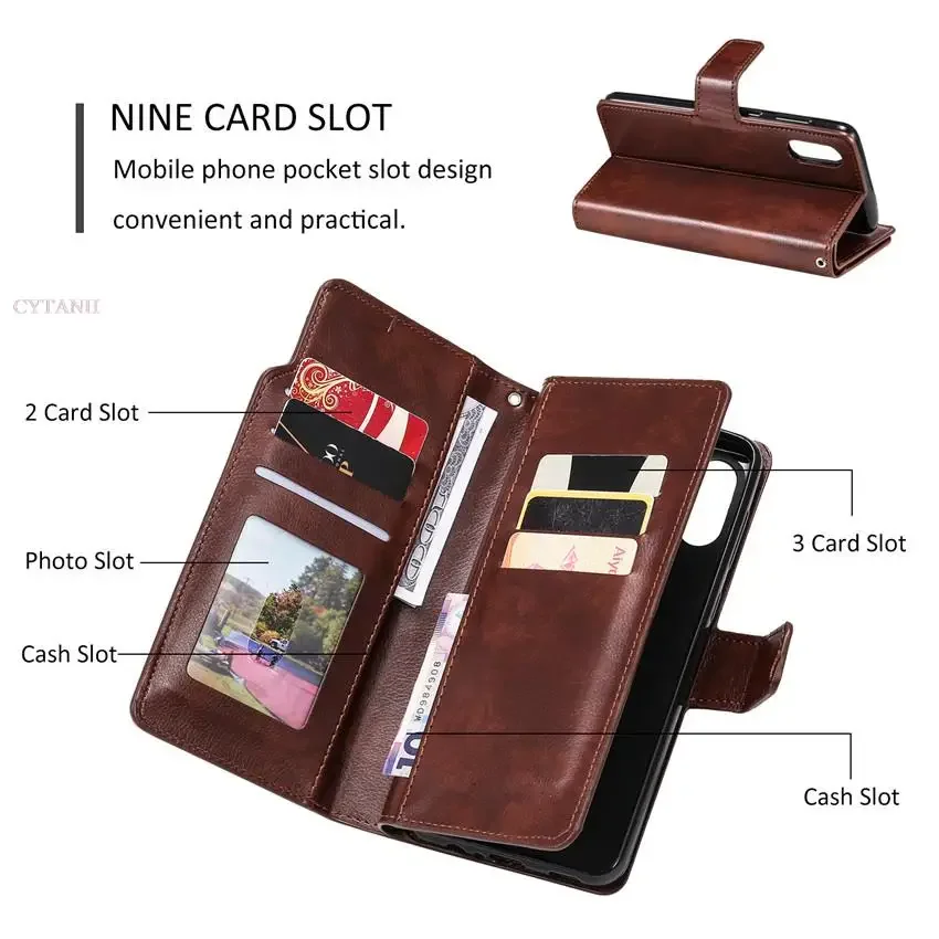 Leder Neun Karten Brieftasche Fall Für Samsung Galaxy S24 Ultra S23 FE S22 S20 S21 Plus S10 S9 S8 Plus Hinweis 20 Telefon Abdeckung – Detail 15