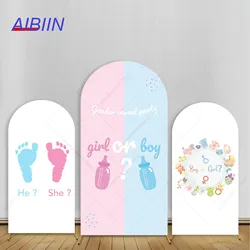 AIBIIN Gender Reveal Arch Backdrop Cover Blue Pink Boy or Girl Footprint Milk Bottle Baby Shower Party Decor Elastic Background
