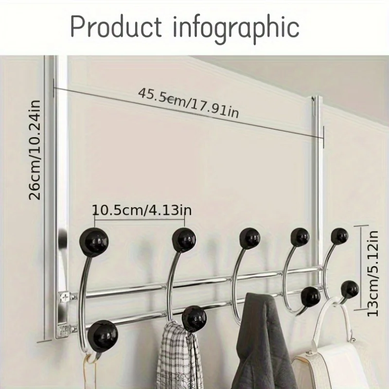 Metal Utility  with Easy Install Door Mount - Multipurpose   for Hanging Clothes, Keys, and Accessories (1 Piece)