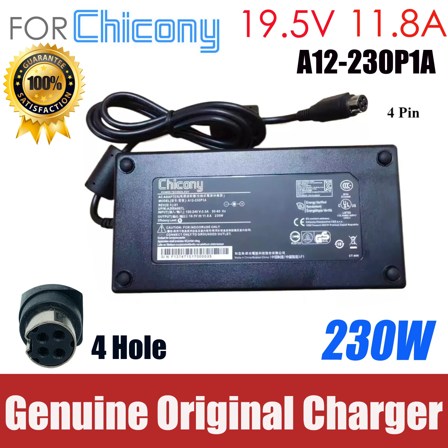 Chicony 19.5V 11.8A 230W A12-230P1A A230A003L ADP-230EB T AC Adapter Charger For CLEVO P770DM P750ZM P177SM P775DM GAMING Laptop