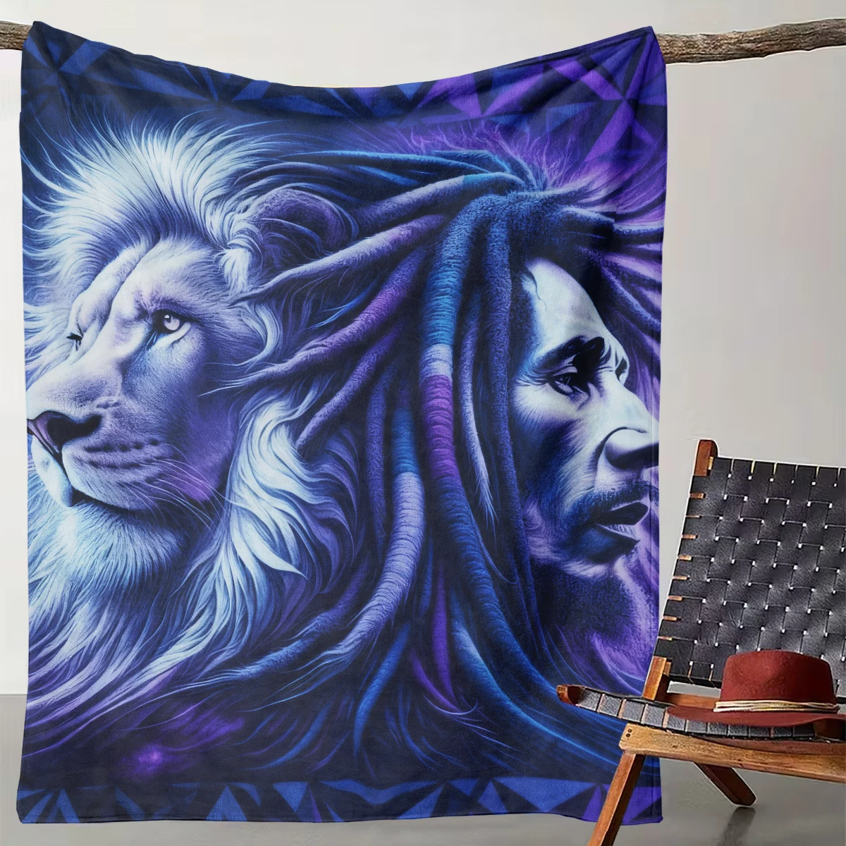 

1 Purple Blue Reggae Lion Soul Art Blanket Suitable for Camping, Living Rooms, Offices, Chairs, and Beds