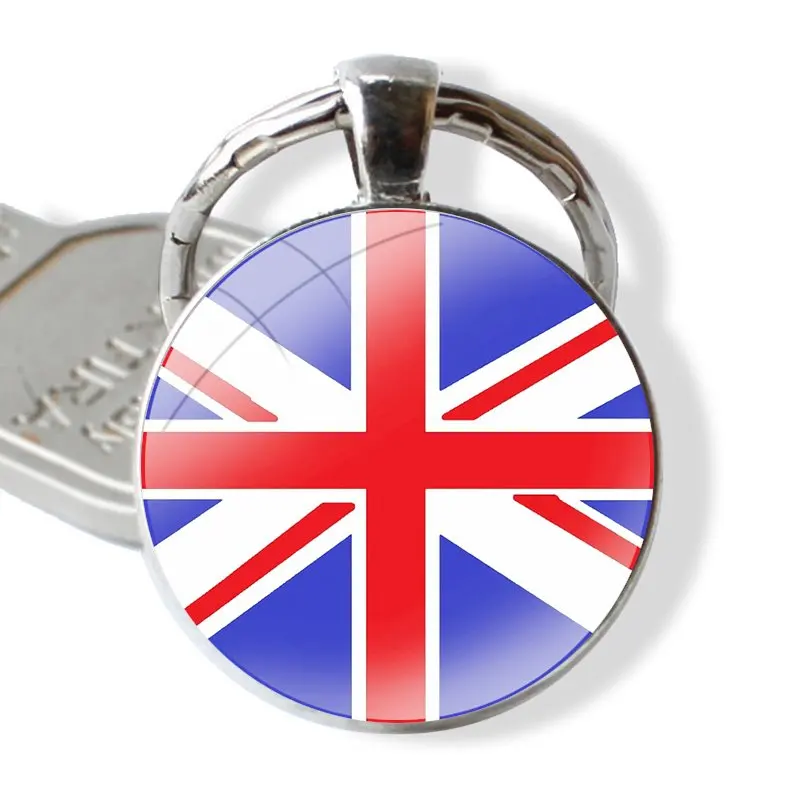 Llavero colgante de Metal de vidrio para hombres y mujeres, accesorios de llavero clásicos, regalos de joyería, bandera británica