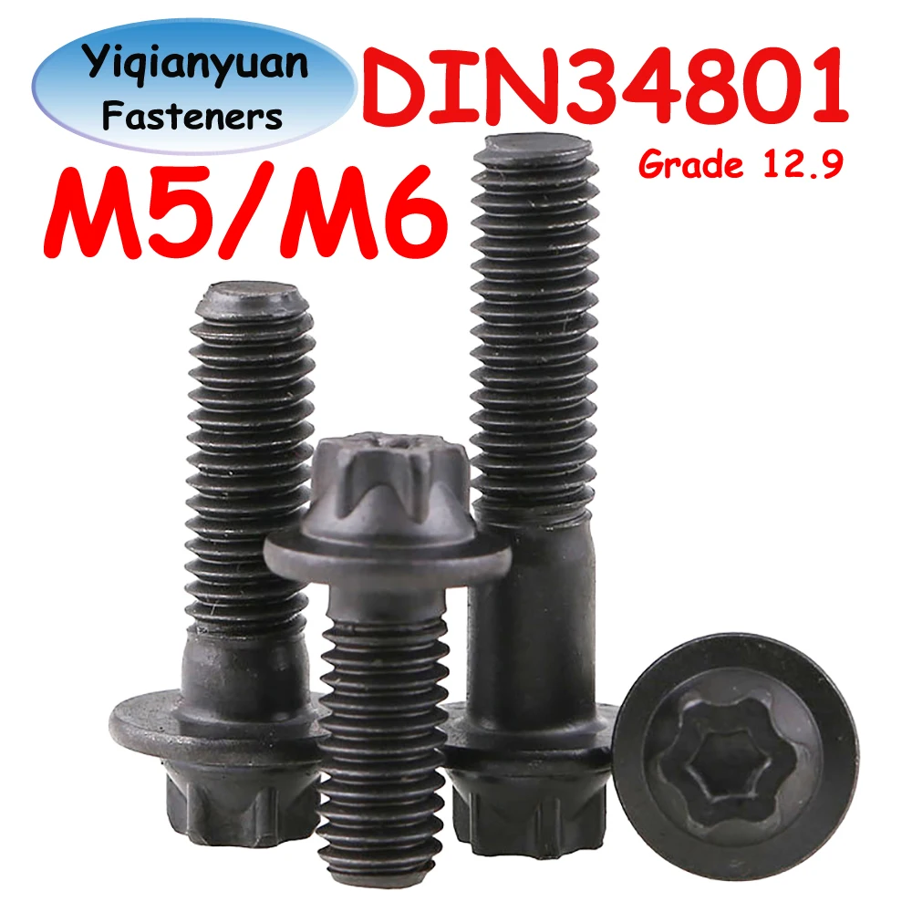 Yiqianyuan M5 M6 Grade 12.9 Alloy Steel Hexalobular Head Bolts with Large Flange Fully Threaded and Partially Threaded DIN34801