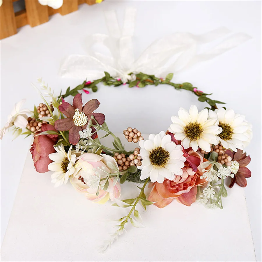 Bride bridesmaid Wreath Crown Festival Headband Women Hair Accessories Headdress Girl Floral Garland Wedding Floral Headwear