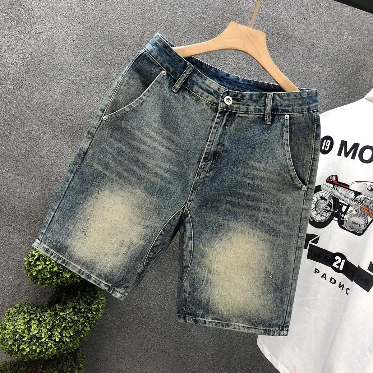 Men\'s Retro Denim Shorts Casual Knee Length Solid Fashion Cowboy Shorts 2023 Summer New Kpop Boyfriend Streetwear Short Jeans