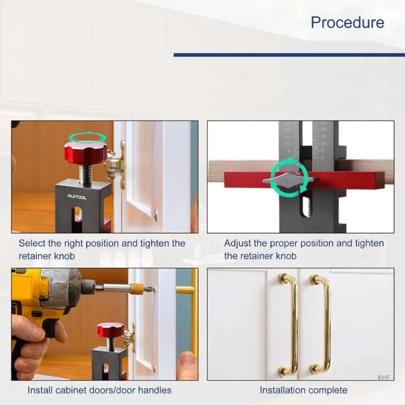 Cabinet Door Mounting Jig, Aluminum Alloy Cabinet Hardware Jig Accurate Locking Hinge Drilling Jig Adjustable Template