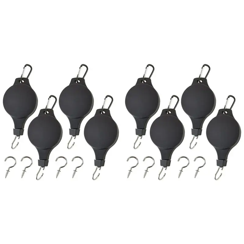 

ABJN-8PCS Комплект из 8 шкивов для подвешивания растений с 8 потолочными крюками для подвесных растений, выдвижные подвесы для растений, для использования на улице
